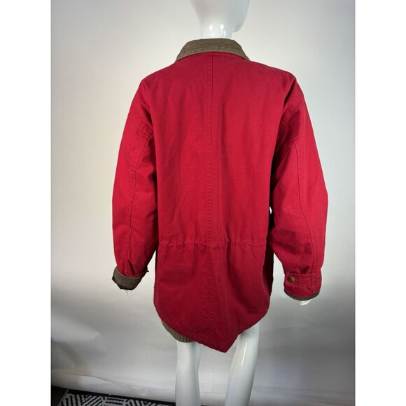 Lands End Womens Red Duffle Coat Medium 10/12 Genuine Leather Trim Vintage Style - Picture 10 of 16